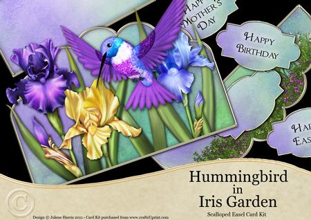Hummingbird in Iris Garden - Scalloped Easel Card Kit
