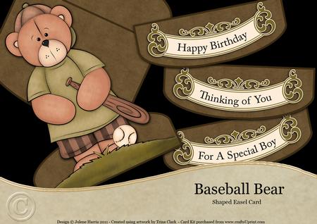 Baseball Bear - Shaped Easel Card Kit