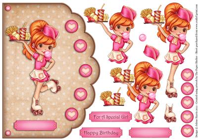 Roller Skate Girl in Pink - Scalloped Edge Card