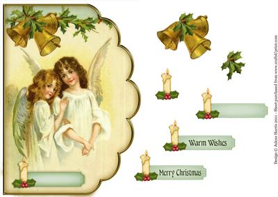 Sisterly Christmas Angels - Scalloped Edge Card