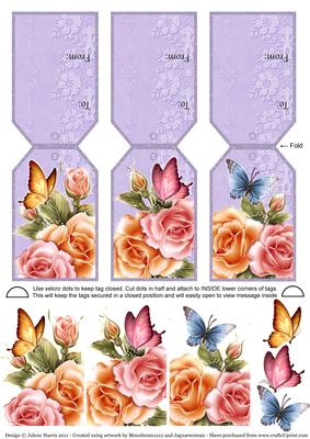 Butterfly Rose Blossoms - Gift Tag Cards