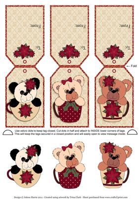 Christmas Bear Teacups - Gift Tag Cards
