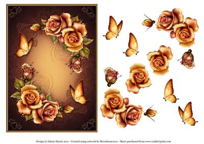Soft Autumn Roses - Decoupage Card