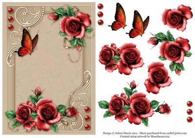 Decorative Red Roses (no Text) - Decoupage Card