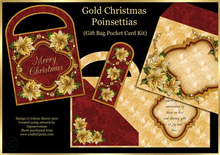 Gold Christmas Poinsettias - Gift Bag Pocket Card Kit