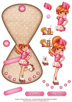 Roller Skate Girl in Pink - Wobble Card