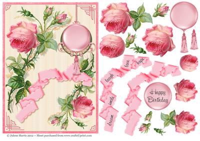 Pink Roses and Cream - Decoupage Card