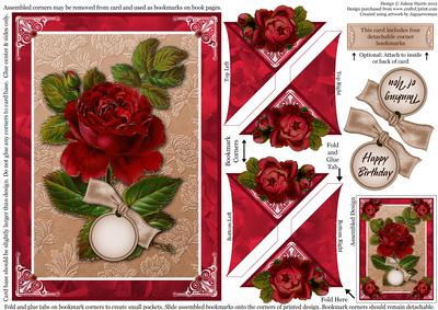 Rich Red Roses - Four Corner Bookmark Card