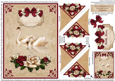 Love Lace Swans - Four Corner Bookmark Card