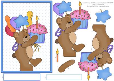Birthday Balloon Bear Decoupage Card