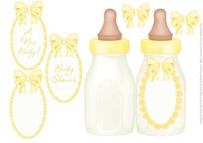 Yellow Baby Bottle - Folded Card for Boy or Girl