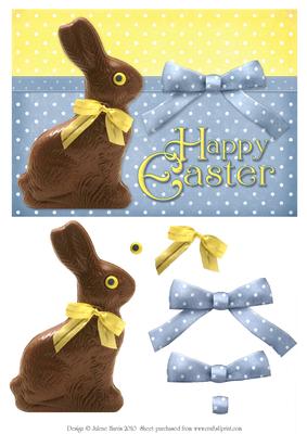 Chocolate Bunny Happy Easter in Blue - Decoupage Card