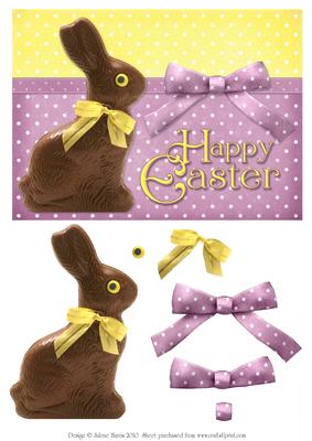 Chocolate Bunny Happy Easter in Purple - Decoupage Card