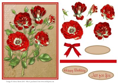 Crimson Red Floral Elegance - Decoupage Card