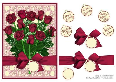 Elegant Burgundy Bouquet of Roses - Decoupage Card