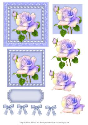 Hue of Blue Framed Rose - Decoupage Card