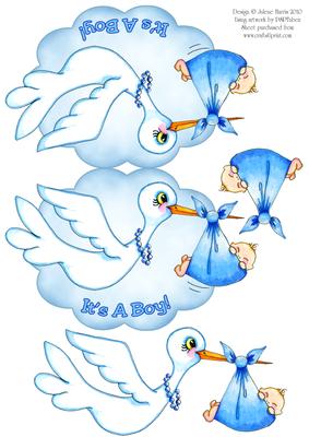 Baby Stork - It's a Boy! - Folded Wobble Card