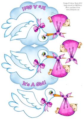 Baby Stork - It's a Girl! - Folded Wobble Card