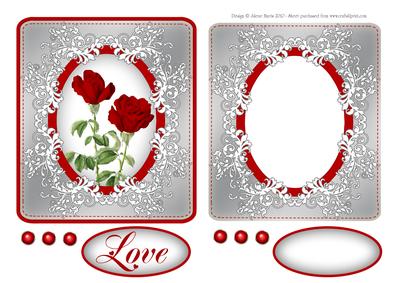 Lace Framed Red Roses - Decoupage Card