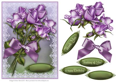 Lavender Roses Bouquet - Decoupage Card