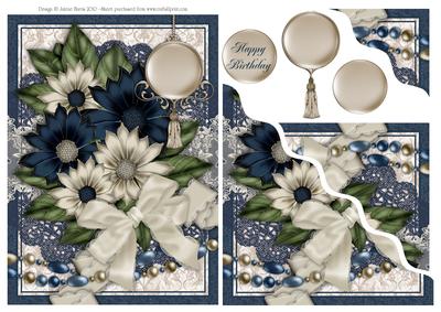 Navy and Ivory Floral Bouquet with Lace - Corner Stacker