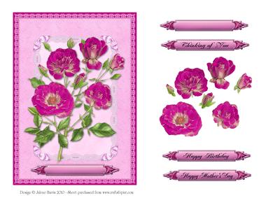 Magenta Roses Bouquet - Decoupage Card