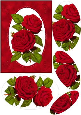 Red Roses in Bloom - Oval Pyramid Card