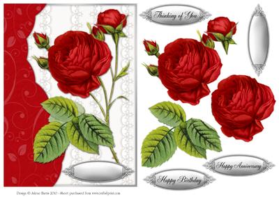 Splendid Red Roses - Decoupage Card