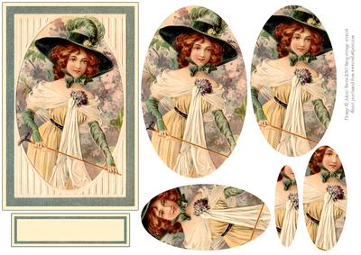 Vintage Outdoors Woman in Green - Oval Pyramid Card