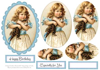 Victorian Girl with Kitten - Oval Pyramid
