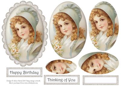 Victorian Girl in Bonnet - Oval Pyramid