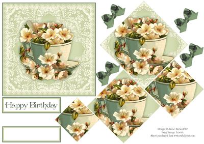 Floral Tea Cup and Lace - Pyramid Card