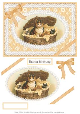 Cute Kittens in a Basket - Decoupage Card