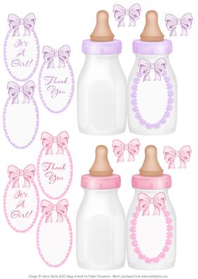 Baby Bottle - Mini Folded Cards for Baby Girl