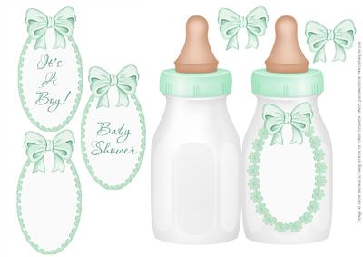 Green Baby Bottle - Folded Card for Baby Boy