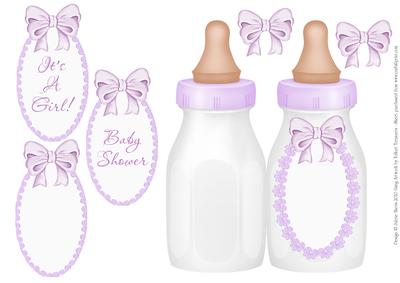 Purple Baby Bottle - Folded Card for Baby Girl