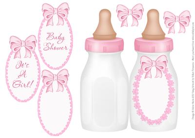 Pink Baby Bottle - Folded Card for Baby Girl