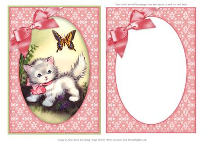 Pretty Kitten and Butterfly - Framed Card Topper