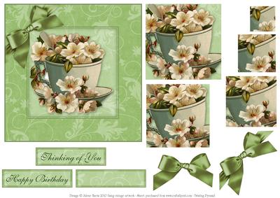 Floral Tea Cup - Twisting Pyramid Card