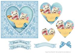 Pretty Kittens in Sunbonnet - Heart Pyramid Card