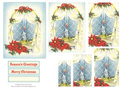 Christmas Candle and Poinsettias - Pyramid Card Topper