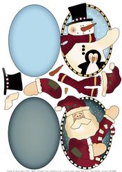 Santa and Snowman Friends - Oval Folded Cards (or Flip Out)