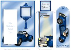 Vintage Blue Auto - Bookmark Pocket Card
