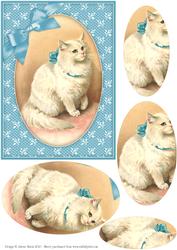 Sophisticated Cat in Blue Ribbon - Pyramid Card