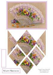 Frilly Fan with Pansies - Diamond Stacker Card