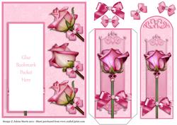 Pink Roses and Bows - Bookmark Pocket Card