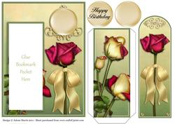 Red Summer Roses - Bookmark Pocket Card