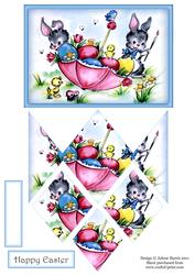 Bunnies & Chicks Painting Easter Eggs - Diamond Stacker Card