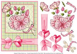 Pink Cherry Blossoms - Decoupage Card Front
