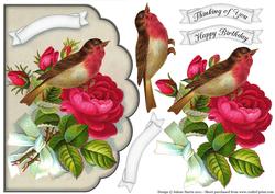 Beautiful Bird on Red Roses - Scalloped Edge Card